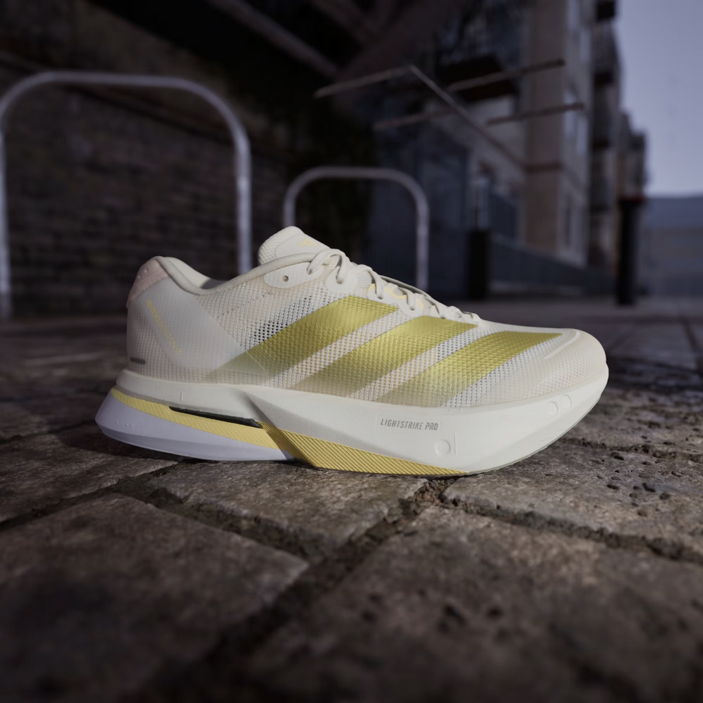 JS4952 adidas  Adizero Boston 13 Chalk White Gold Metallic Orange Tint (Women's)