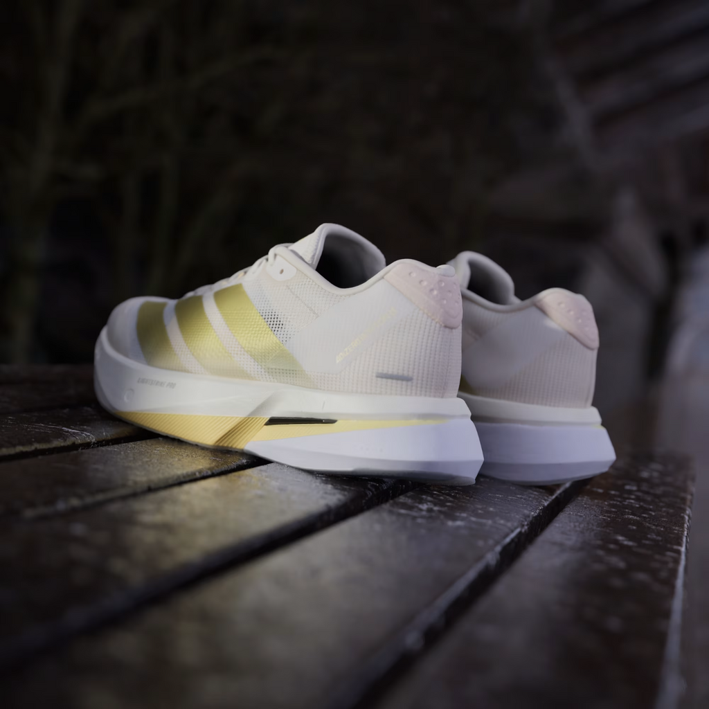 JS4952 adidas  Adizero Boston 13 Chalk White Gold Metallic Orange Tint (Women's)