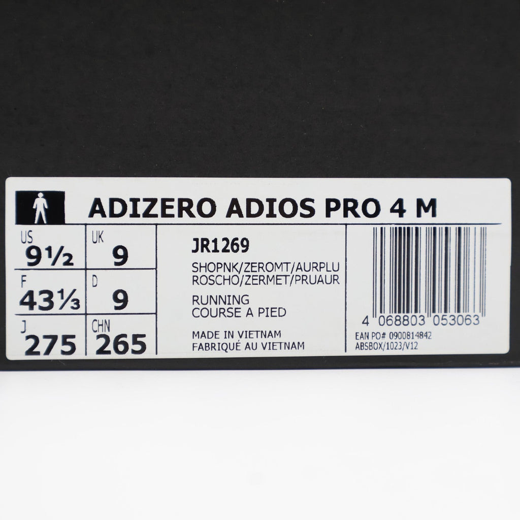 JR1269 adidas Adizero Adios Pro 4 Shock Pink Zero Metallic Aurora Plum (Men's)
