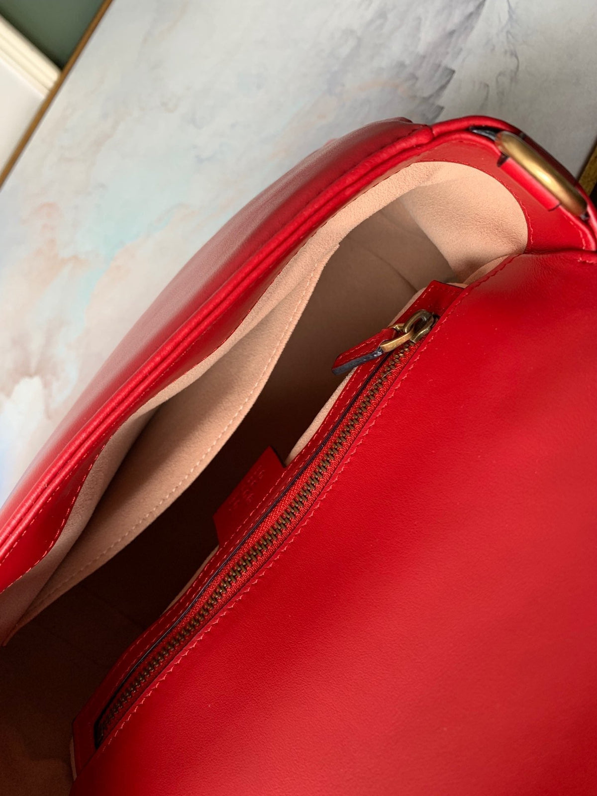 GUCCI Marmont 26.5cm Red Calfskin Gold Hardware